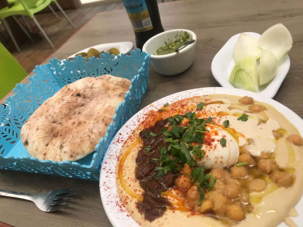 Hummus, a type of food from the Middle East.